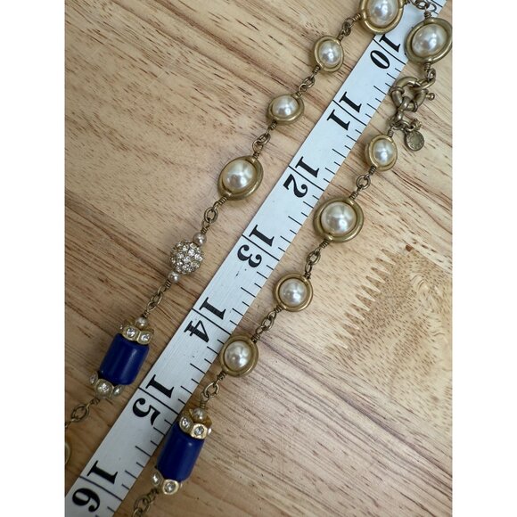 J.Crew Pearl & Blue Beaded Vintage-Inspired Necklace With Gold-Tone Chain Elegan - Picture 3 of 8